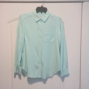 Foxcroft long-sleeve blouse, bottom fringe, size 6P (petite)